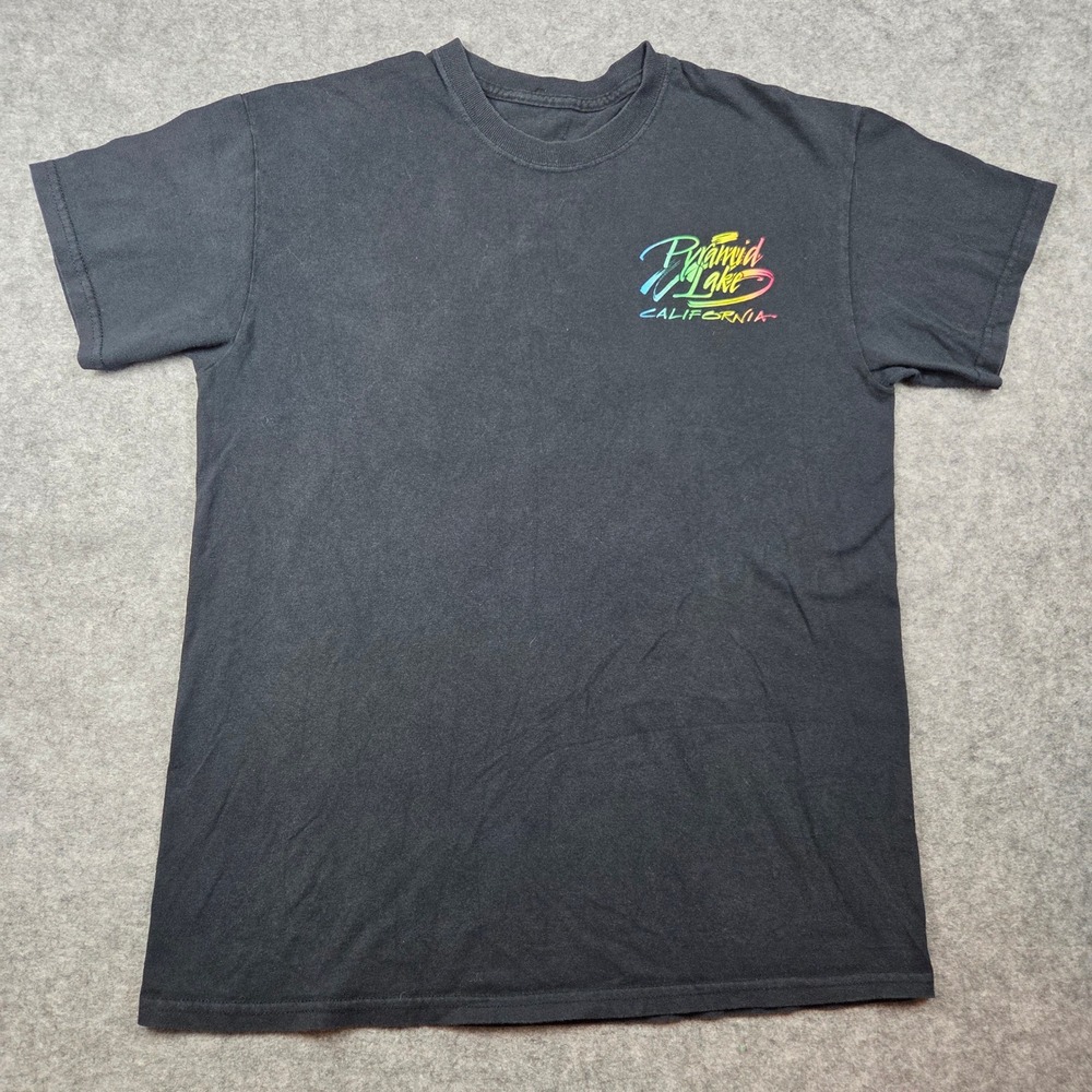 Pyramid Lake California Graphic T-Shirt Black Rainbow Souvenir Mens Medium